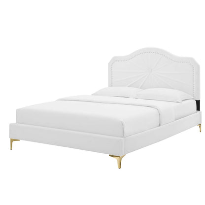 Portia Performance Velvet Twin Platform Bed, Velvet, White, 23464