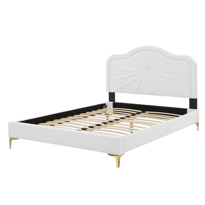 Portia Performance Velvet Twin Platform Bed, Velvet, White, 23464