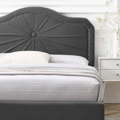 Portia Performance Velvet Twin Platform Bed, Velvet, Dark Grey Gray, 23465
