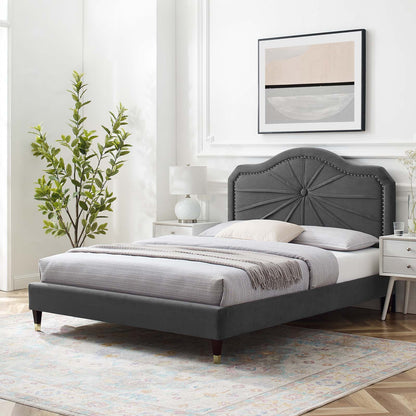 Portia Performance Velvet Twin Platform Bed, Velvet, Dark Grey Gray, 23465
