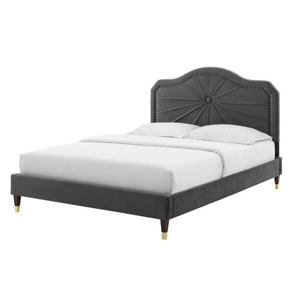 Portia Performance Velvet Twin Platform Bed, Velvet, Dark Grey Gray, 23465