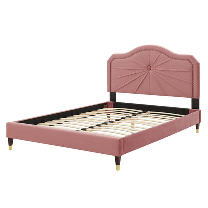 Portia Performance Velvet Twin Platform Bed, Velvet, Pink, 23466
