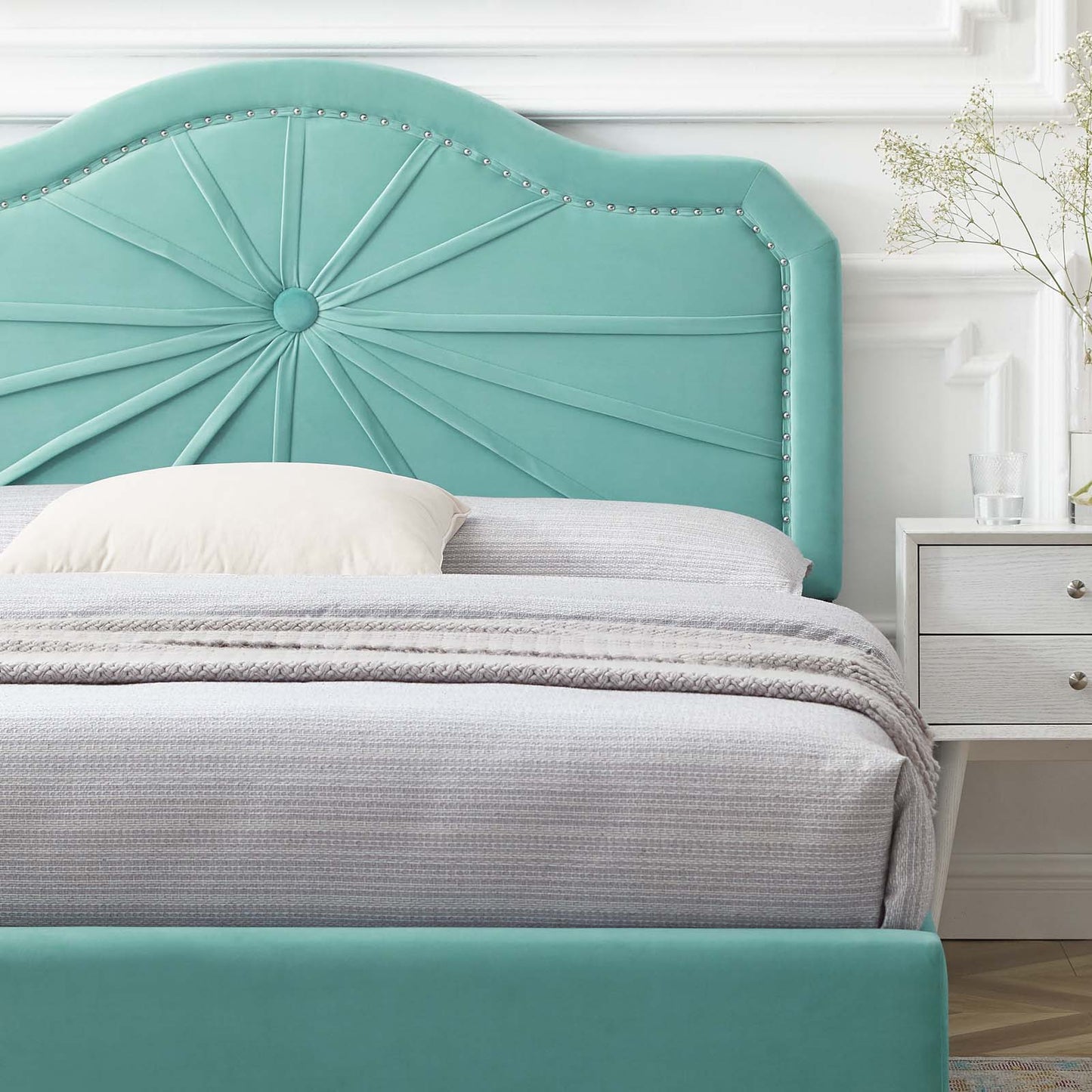 Portia Performance Velvet Twin Platform Bed, Velvet, Blue, 23468