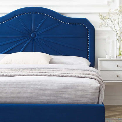Portia Performance Velvet Twin Platform Bed, Velvet, Blue Navy, 23469