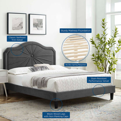 Portia Performance Velvet Twin Platform Bed, Velvet, Dark Grey Gray, 23473