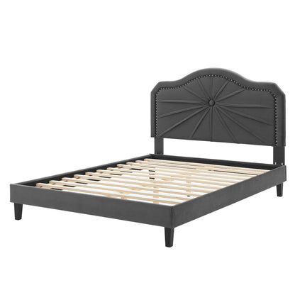 Portia Performance Velvet Twin Platform Bed, Velvet, Dark Grey Gray, 23473