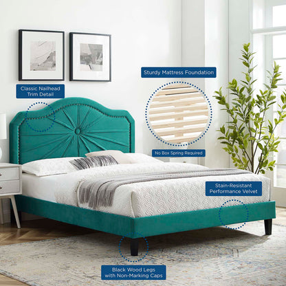 Portia Performance Velvet Twin Platform Bed, Velvet, Teal Blue, 23479