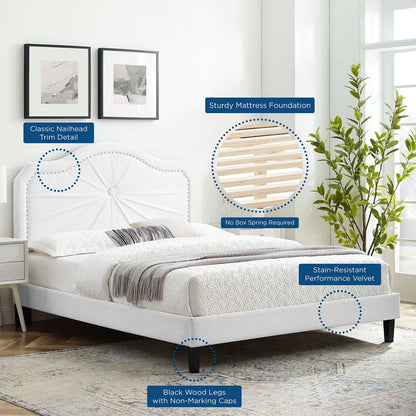 Portia Performance Velvet Twin Platform Bed, Velvet, White, 23480