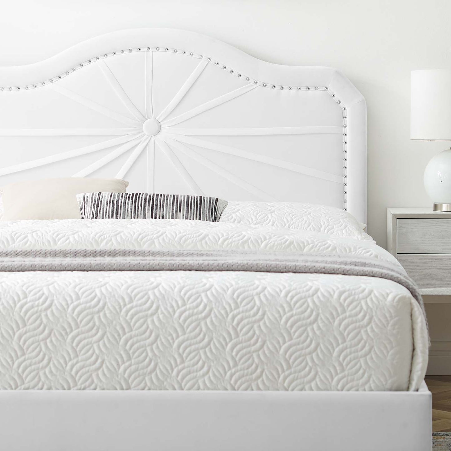Portia Performance Velvet Twin Platform Bed, Velvet, White, 23480