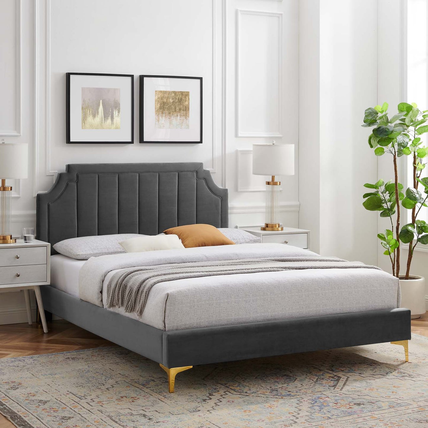 Sienna Performance Velvet Twin Platform Bed, Velvet, Dark Grey Gray, 23481