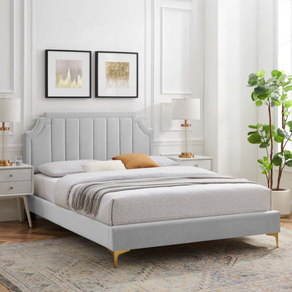 Sienna Performance Velvet Twin Platform Bed, Velvet, Light Grey Gray, 23483