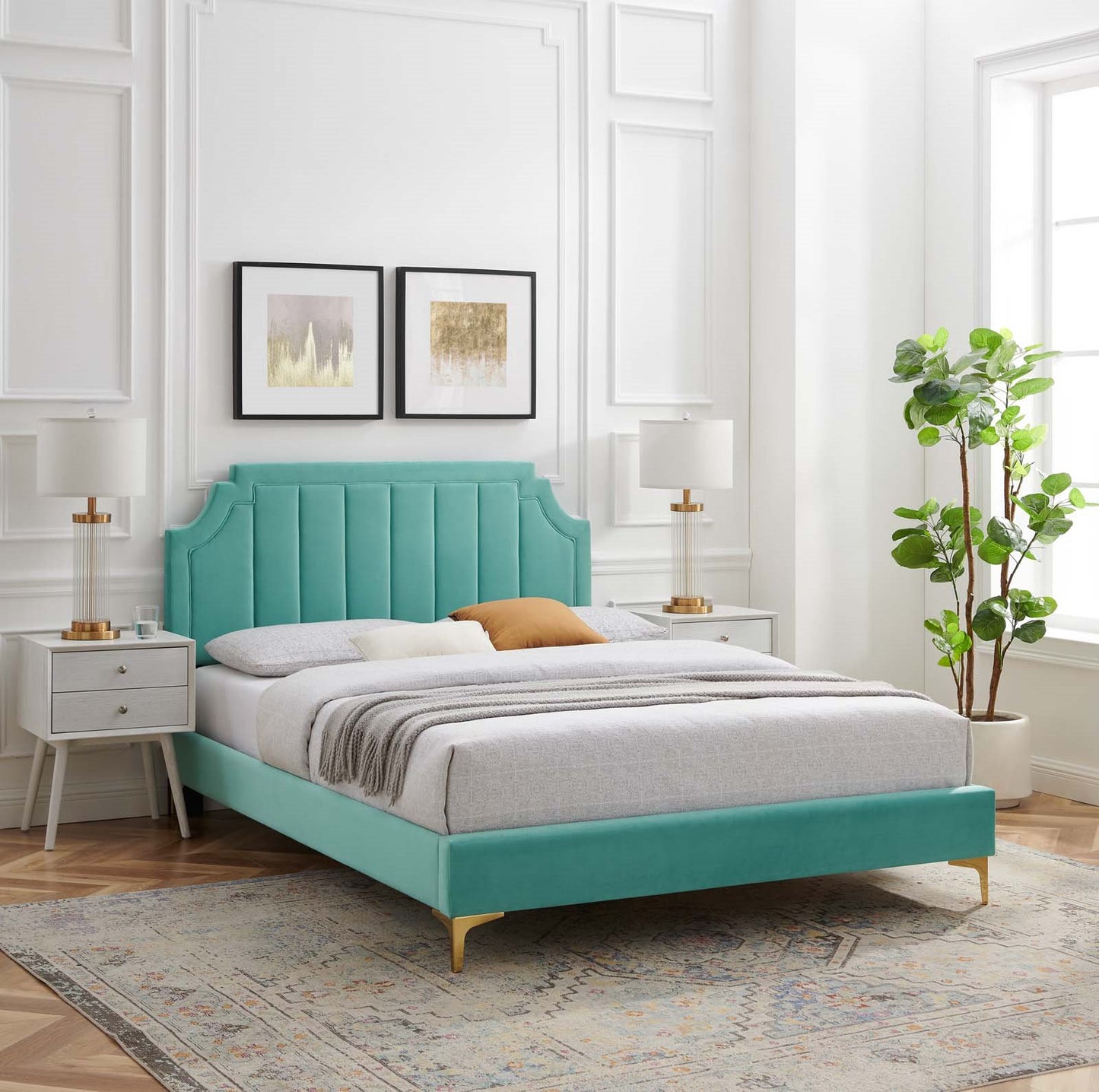 Sienna Performance Velvet Twin Platform Bed, Velvet, Blue, 23484
