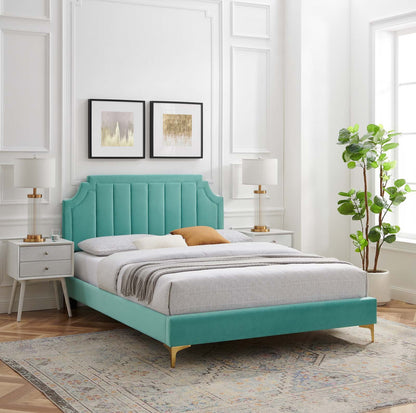 Sienna Performance Velvet Twin Platform Bed, Velvet, Blue, 23484
