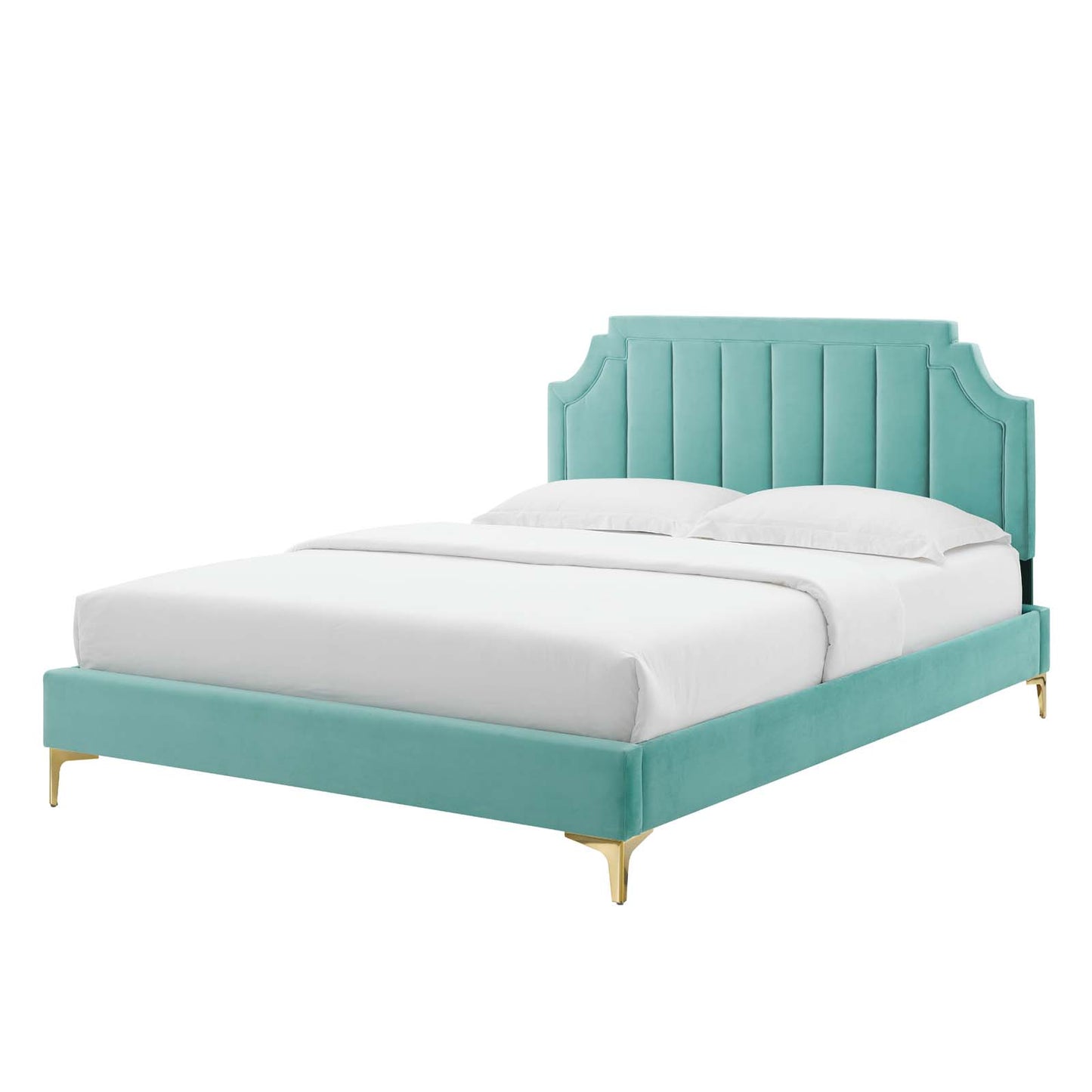 Sienna Performance Velvet Twin Platform Bed, Velvet, Blue, 23484