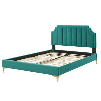 Sienna Performance Velvet Twin Platform Bed, Velvet, Teal Blue, 23487
