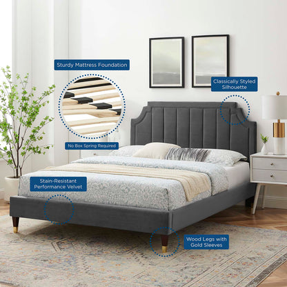 Sienna Performance Velvet Twin Platform Bed, Velvet, Dark Grey Gray, 23489