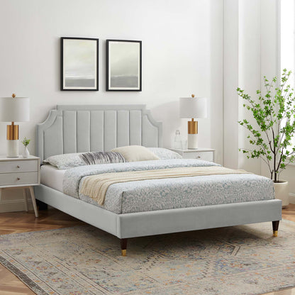 Sienna Performance Velvet Twin Platform Bed, Velvet, Light Grey Gray, 23491