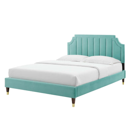 Sienna Performance Velvet Twin Platform Bed, Velvet, Blue, 23492