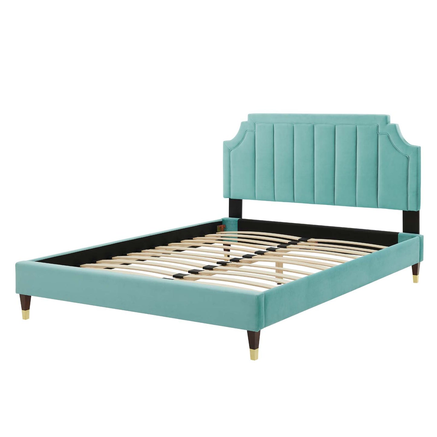 Sienna Performance Velvet Twin Platform Bed, Velvet, Blue, 23492