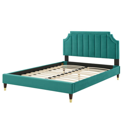 Sienna Performance Velvet Twin Platform Bed, Velvet, Teal Blue, 23495