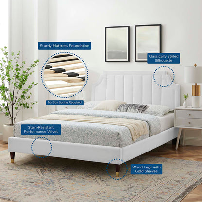 Sienna Performance Velvet Twin Platform Bed, Velvet, White, 23496