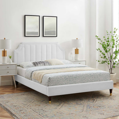 Sienna Performance Velvet Twin Platform Bed, Velvet, White, 23496