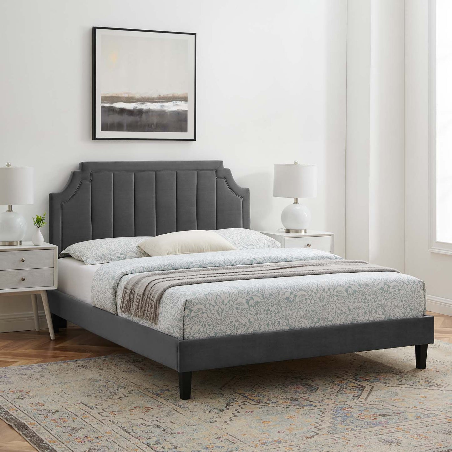 Sienna Performance Velvet Twin Platform Bed, Velvet, Dark Grey Gray, 23497