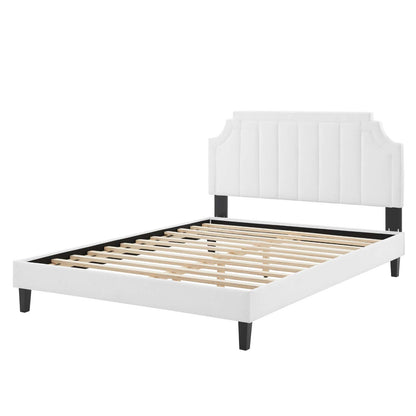 Sienna Performance Velvet Twin Platform Bed, Velvet, White, 23504