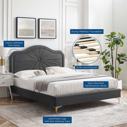 Portia Performance Velvet Full Platform Bed, Velvet, Dark Grey Gray, 23505