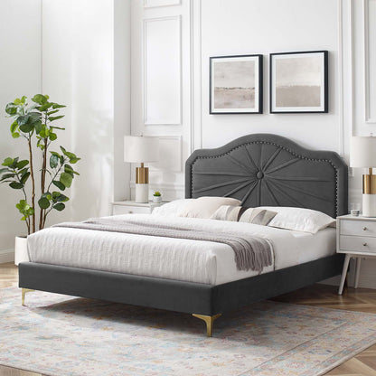 Portia Performance Velvet Full Platform Bed, Velvet, Dark Grey Gray, 23505