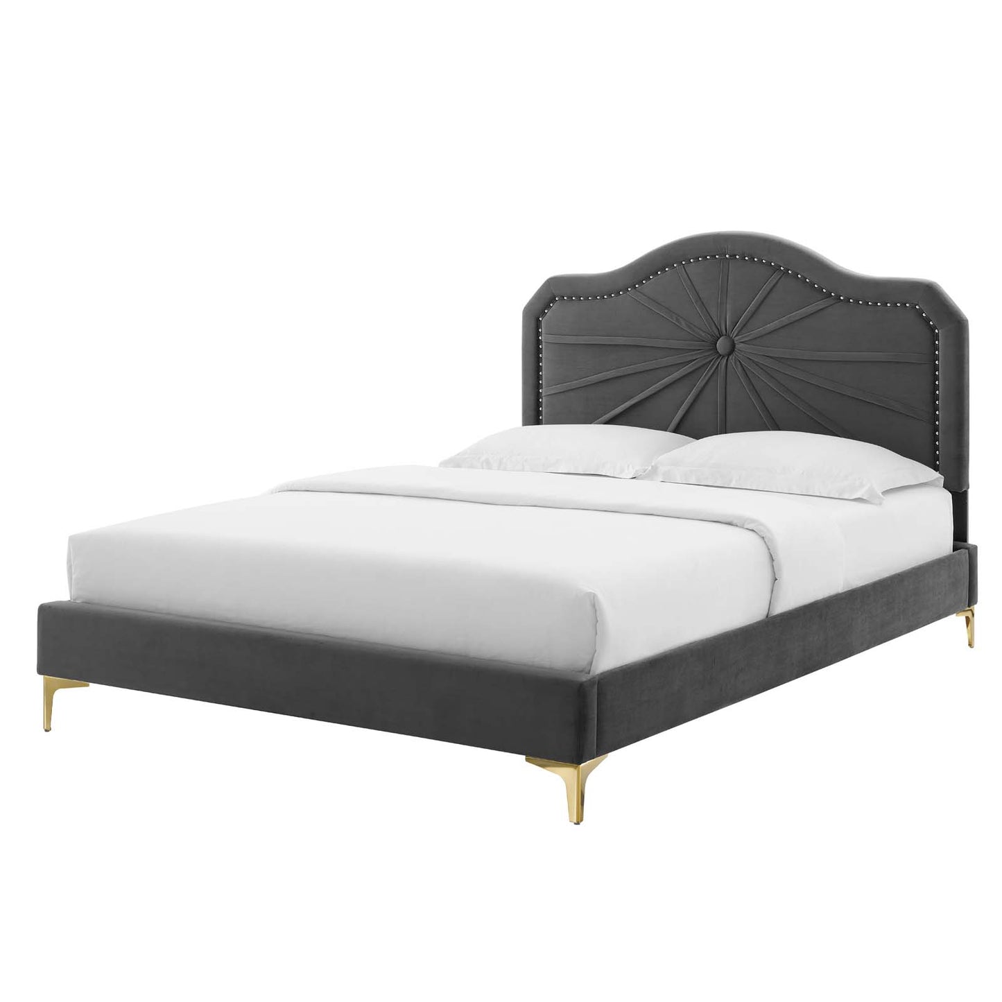 Portia Performance Velvet Full Platform Bed, Velvet, Dark Grey Gray, 23505