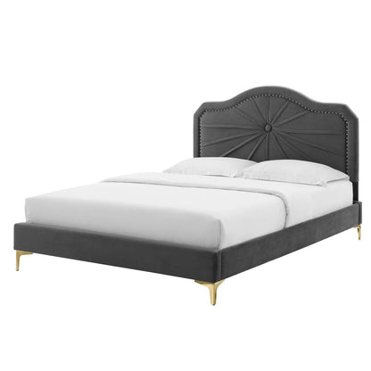 Portia Performance Velvet Full Platform Bed, Velvet, Dark Grey Gray, 23505