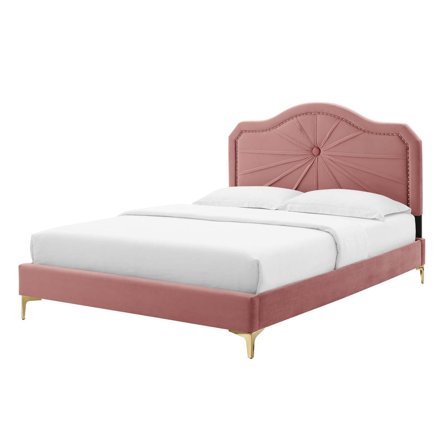 Portia Performance Velvet Full Platform Bed, Velvet, Pink, 23506