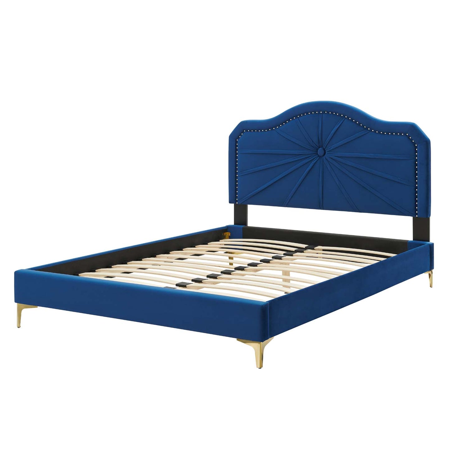 Portia Performance Velvet Full Platform Bed, Velvet, Blue Navy, 23509
