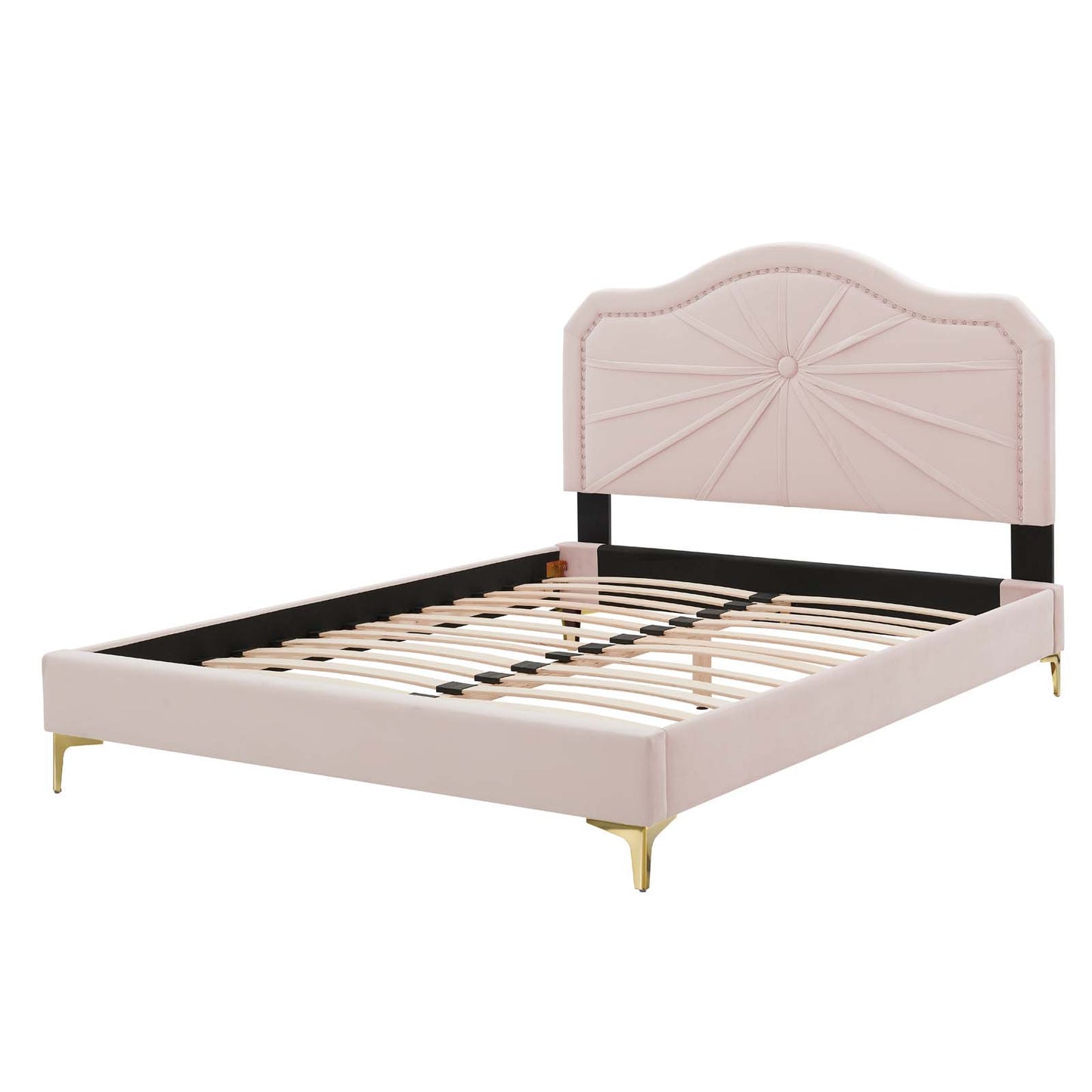 Portia Performance Velvet Full Platform Bed, Velvet, Pink, 23510