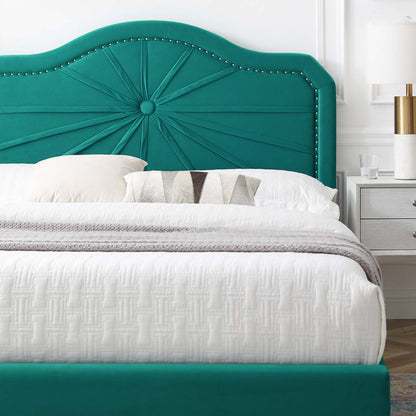 Portia Performance Velvet Full Platform Bed, Velvet, Teal Blue, 23511