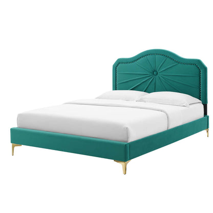 Portia Performance Velvet Full Platform Bed, Velvet, Teal Blue, 23511