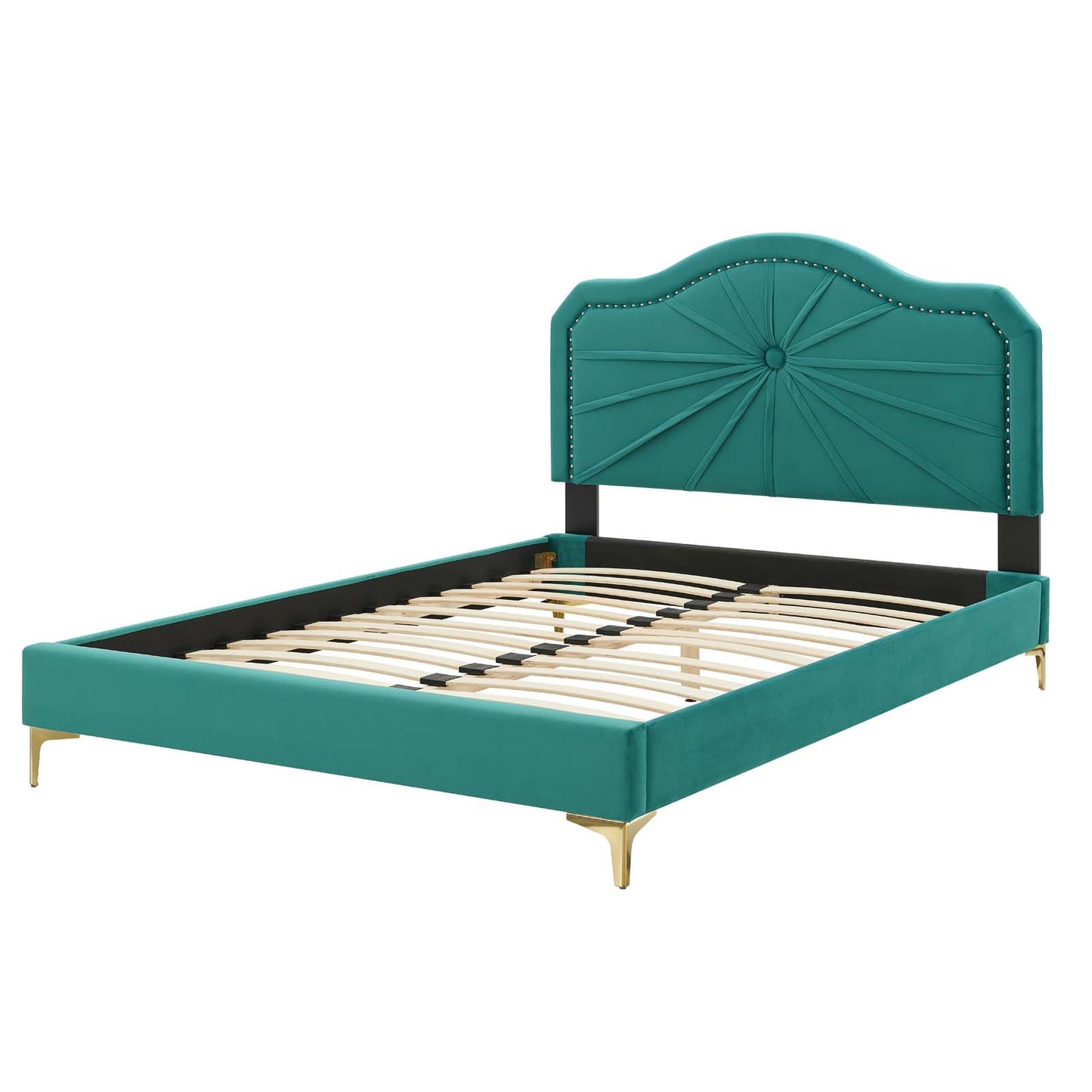 Portia Performance Velvet Full Platform Bed, Velvet, Teal Blue, 23511