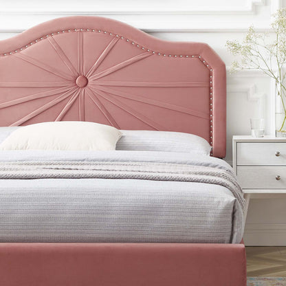 Portia Performance Velvet Full Platform Bed, Velvet, Pink, 23514