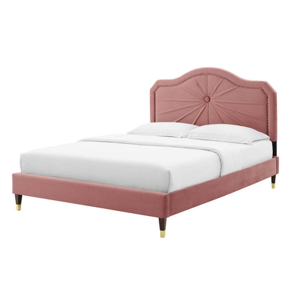 Portia Performance Velvet Full Platform Bed, Velvet, Pink, 23514