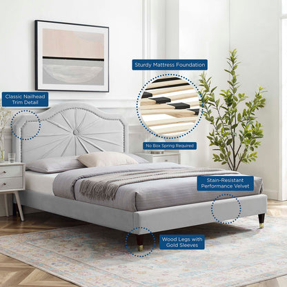 Portia Performance Velvet Full Platform Bed, Velvet, Light Grey Gray, 23515