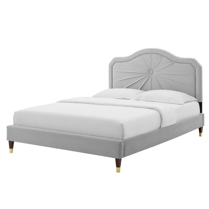 Portia Performance Velvet Full Platform Bed, Velvet, Light Grey Gray, 23515