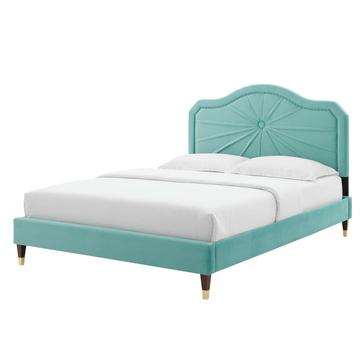 Portia Performance Velvet Full Platform Bed, Velvet, Blue, 23516