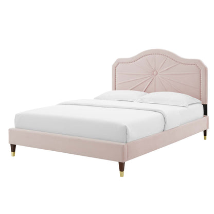 Portia Performance Velvet Full Platform Bed, Velvet, Pink, 23518