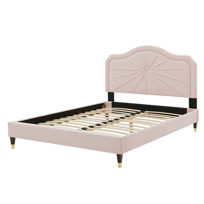 Portia Performance Velvet Full Platform Bed, Velvet, Pink, 23518