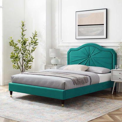 Portia Performance Velvet Full Platform Bed, Velvet, Teal Blue, 23519