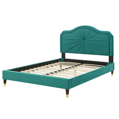 Portia Performance Velvet Full Platform Bed, Velvet, Teal Blue, 23519