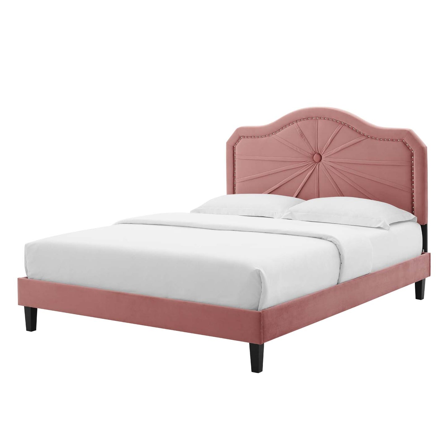 Portia Performance Velvet Full Platform Bed, Velvet, Pink, 23522