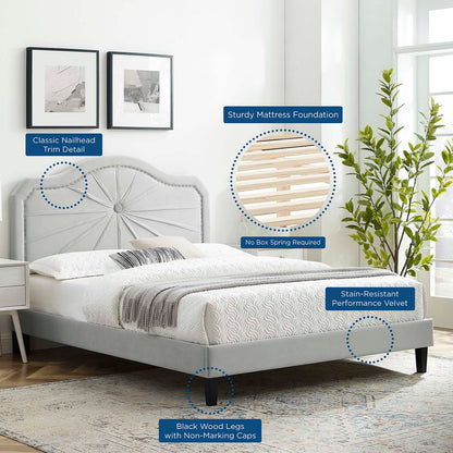 Portia Performance Velvet Full Platform Bed, Velvet, Light Grey Gray, 23523