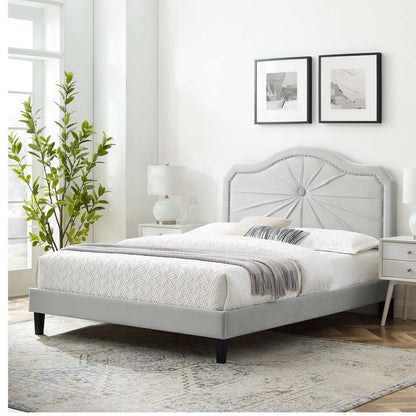 Portia Performance Velvet Full Platform Bed, Velvet, Light Grey Gray, 23523